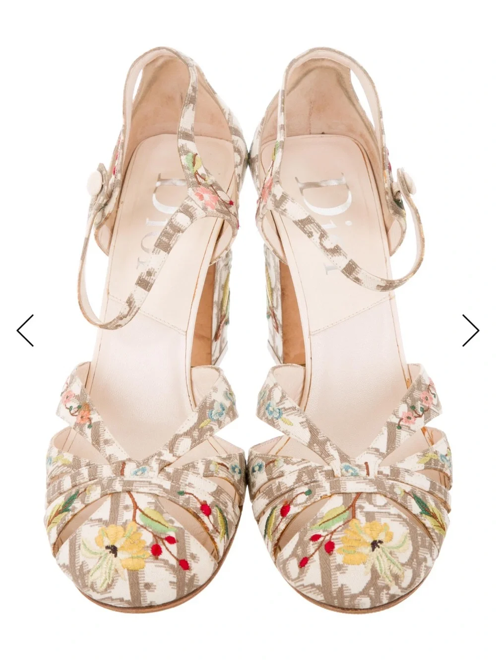 DIOR BY JOHN GALLIANO DIORISSIMO CANVAS EMBROIDERED MARY JANE HEELS - Picture 4 of 6